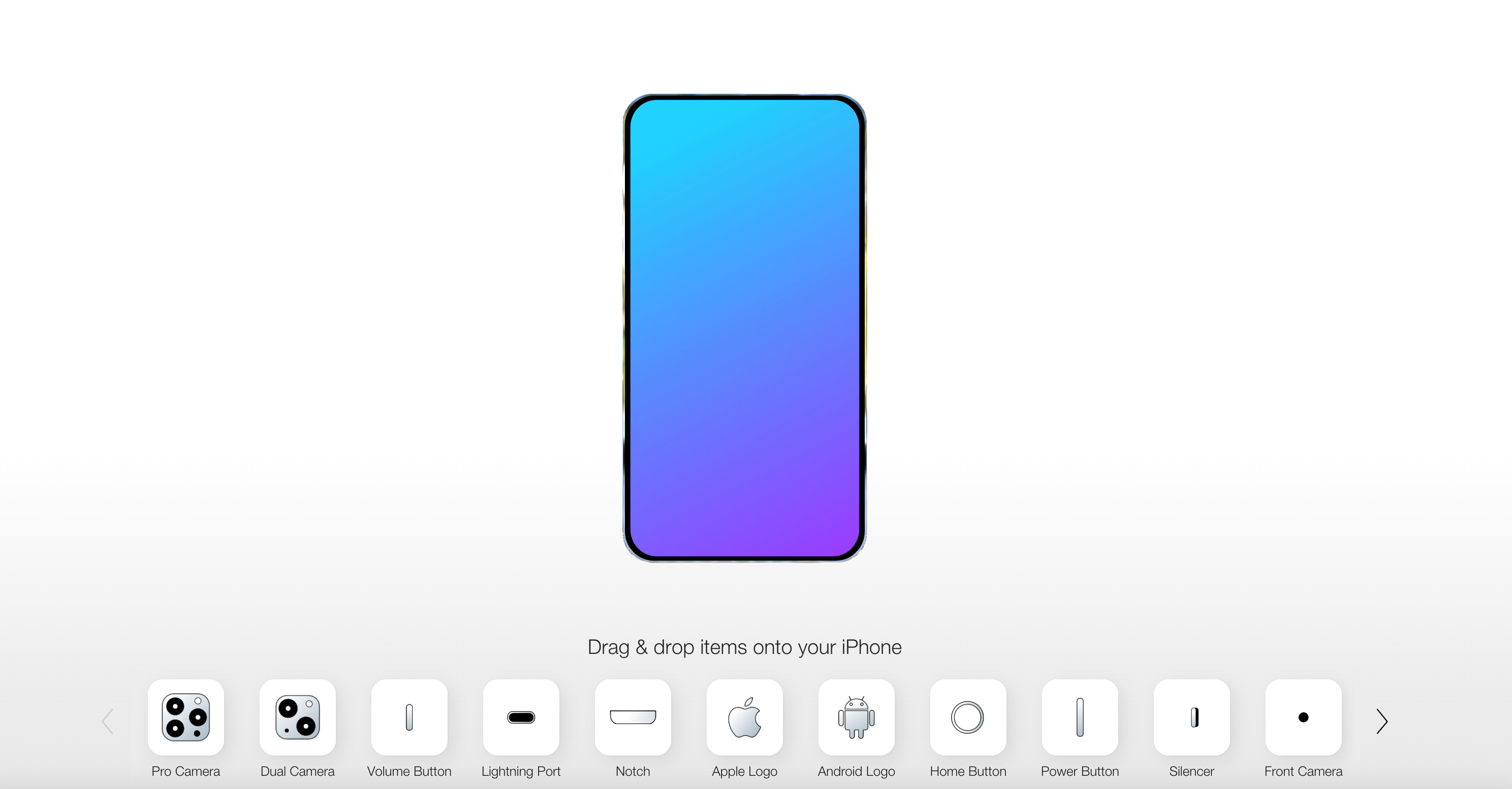 Interactive 3D phone customizer with drag and drop interface for personalized product design